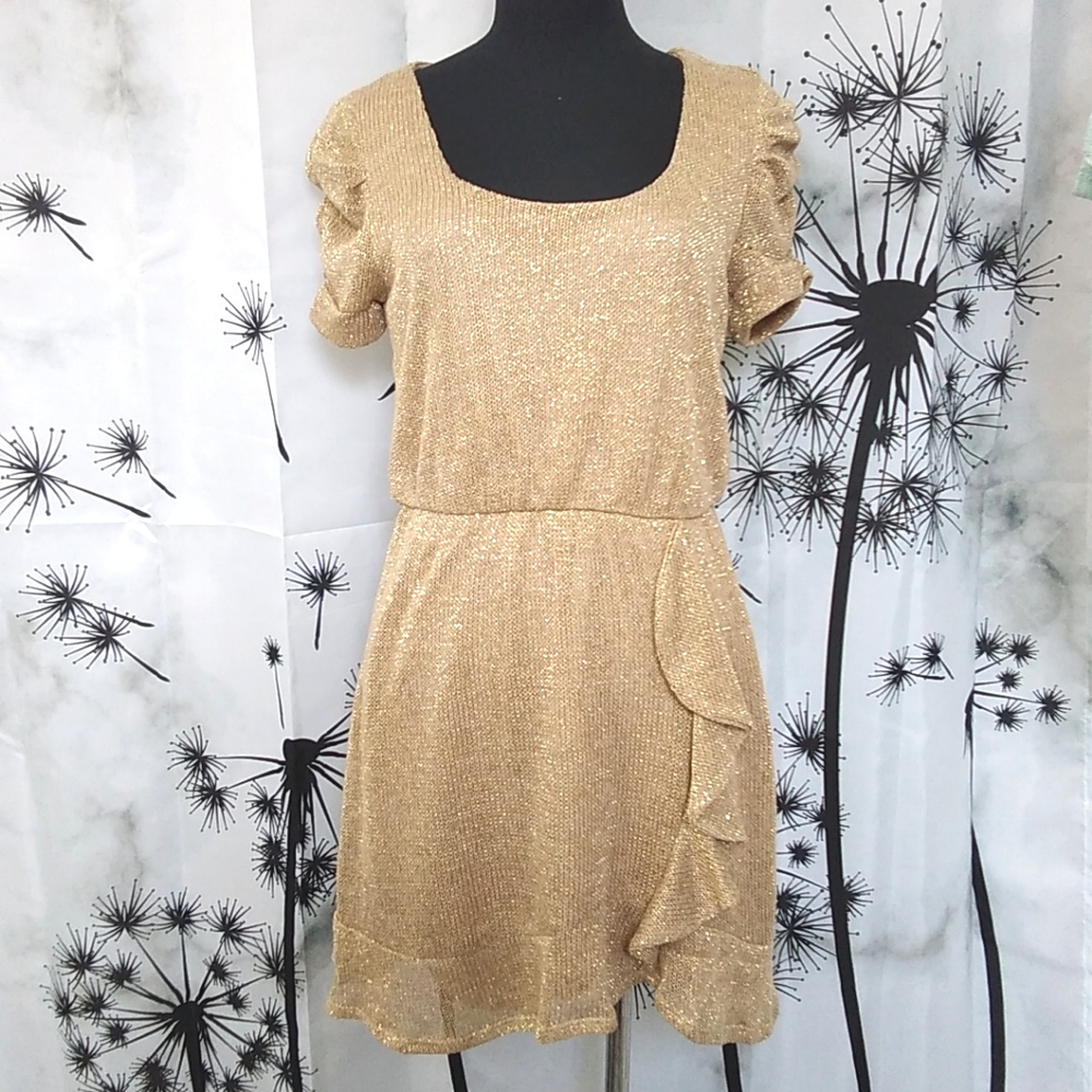 Gold Knit Sweater Dress